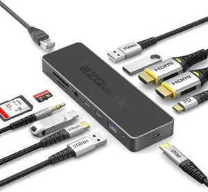 USB-C Hub 12-in-1 Pro Series: Dual 4K 60Hz HDMI, 100W PD, Gigabit Ethernet, 5X USB Ports (2X USB-C, 3X USB-A 5Gbps), SD/MicroSD, Audio Jack - Docking Station for Windows, MacBook Pro/Air USB-C Hub 12-in-1 Pro Series: Dual 4K 60Hz HDMI, 100W PD, Gigabit Ethernet, 5X USB Ports (2X USB-C, 3X USB-A 5Gbps), SD/MicroSD, Audio Jack - Docking Station for Windows, MacBook Pro/Air