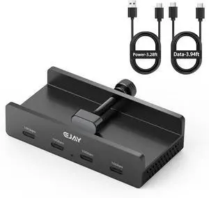 10Gbps USB C Hub - EJAY 4Ports Aluminum USB 3.2 Docking Hub Clamp Design for Desk/Computor with Extra Power Supply Port and 47inches Long Data Cable&39inches Power Cable (BJ-4C-BK) 10Gbps USB C Hub - EJAY 4Ports Aluminum USB 3.2 Docking Hub Clamp Design for Desk/Computor with Extra Power Supply Port and 47inches Long Data Cable&39inches Power Cable (BJ-4C-BK)