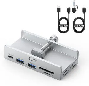 EJAY 5Ports USB3.0 HUB Alu Splitter Desktop Docking with Card Reader for Desk/Monitor Clipping with Extra Power Supply Port,59inches Data & 39inches Power Cable-5Gbps(BJ-2A1CTS-BK) (Sliver) EJAY 5Ports USB3.0 HUB Alu Splitter Desktop Docking with Card Reader for Desk/Monitor Clipping with Extra Power Supply Port,59inches Data & 39inches Power Cable-5Gbps(BJ-2A1CTS-BK) (Sliver)