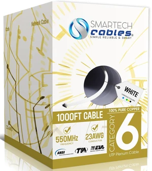 CAT6 Plenum Cable 1000ft | 100% Pure Copper, 23AWG, 550MHz UTP, 4Pair (White) CAT6 Plenum Cable 1000ft | 100% Pure Copper, 23AWG, 550MHz UTP, 4Pair (White)