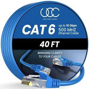 Cat 6 Ethernet Cable 40 ft, 10Gbps High Speed Ethernet Cable, Internet Cable Outdoor&Indoor, Rj45 Cat6 Cable Long Ethernet Cable for Computer, Router, Modem, PS4/5, Xbox, Gaming- Blue Cat 6 Ethernet Cable 40 ft, 10Gbps High Speed Ethernet Cable, Internet Cable Outdoor&Indoor, Rj45 Cat6 Cable Long Ethernet Cable for Computer, Router, Modem, PS4/5, Xbox, Gaming- Blue