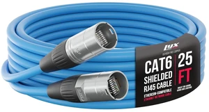 LyxPro 25 Feet Shielded CAT6 Ethercon Cable - Professional Audio & Lighting Stage Snakes RJ45 Cable, Studio-Grade Sound Transmission, Extreme Durability - Blue LyxPro 25 Feet Shielded CAT6 Ethercon Cable - Professional Audio & Lighting Stage Snakes RJ45 Cable, Studio-Grade Sound Transmission, Extreme Durability - Blue