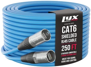 LyxPro 250 Feet Shielded CAT6 Ethercon Cable - Professional Audio & Lighting RJ45 Cable, Studio-Grade Sound Transmission, Extreme Durability - Blue LyxPro 250 Feet Shielded CAT6 Ethercon Cable - Professional Audio & Lighting RJ45 Cable, Studio-Grade Sound Transmission, Extreme Durability - Blue