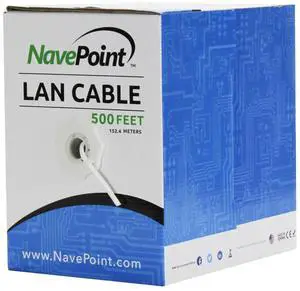 NavePoint CAT5e (CCA), 500ft, White, Solid Bulk Ethernet Cable, 24AWG 4 Pair, Unshielded Twisted Pair (UTP) NavePoint CAT5e (CCA), 500ft, White, Solid Bulk Ethernet Cable, 24AWG 4 Pair, Unshielded Twisted Pair (UTP)
