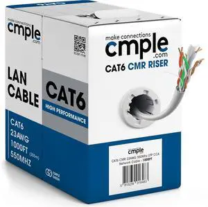 Cmple - Cat6 Network (UTP), 23AWG Bulk LAN Ethernet Cable, CMR, Support 10 Gbps - 550 MHz, 1000 Feet, White Cmple - Cat6 Network (UTP), 23AWG Bulk LAN Ethernet Cable, CMR, Support 10 Gbps - 550 MHz, 1000 Feet, White