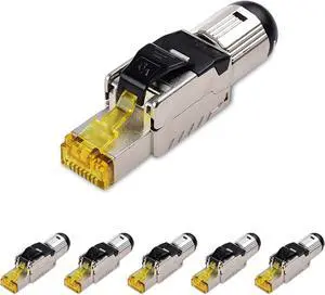 Cable Matters 6-Pack Tool-Free Shielded Cat6A RJ45 Field Termination Plug, 10Gbps Cat 6A Ethernet Connector for 23-26 AWG STP Cable, Compatible with Cat 6/5e Cable Matters 6-Pack Tool-Free Shielded Cat6A RJ45 Field Termination Plug, 10Gbps Cat 6A Ethernet Connector for 23-26 AWG STP Cable, Compatible with Cat 6/5e
