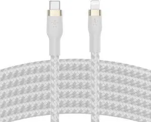 Belkin BoostCharge Pro Flex Braided USB Type C to Lightning Cable (2M/6.6ft), MFi Certified 20W Fast Charging PD Power Delivery for iPhone 14, iPhone 13, 12, 11, Pro, Max, Mini, SE, iPad - White Belkin BoostCharge Pro Flex Braided USB Type C to Lightning Cable (2M/6.6ft), MFi Certified 20W Fast Charging PD Power Delivery for iPhone 14, iPhone 13, 12, 11, Pro, Max, Mini, SE, iPad - White
