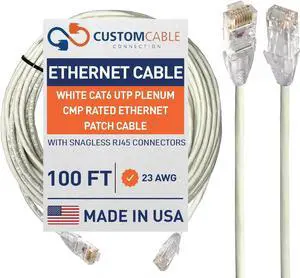 100 Foot White Cat6 UTP Plenum CMP Rated Ethernet Patch Cable by Custom Cable Connection 100 Foot White Cat6 UTP Plenum CMP Rated Ethernet Patch Cable by Custom Cable Connection