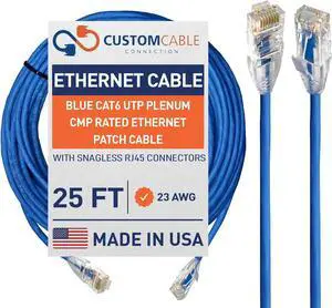 Custom Cable Connection 25 Foot Blue Cat6 UTP Plenum CMP Rated Ethernet Patch Cable Custom Cable Connection 25 Foot Blue Cat6 UTP Plenum CMP Rated Ethernet Patch Cable