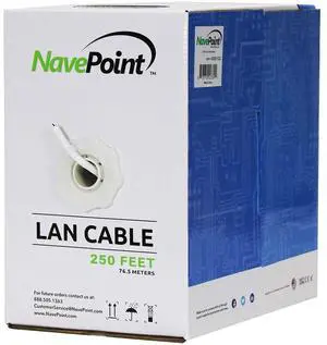 NavePoint Cat6 (CCA), 250ft, White, Solid Bulk Ethernet Cable, 550MHz, 23AWG 4 Pair, Unshielded Twisted Pair (UTP) NavePoint Cat6 (CCA), 250ft, White, Solid Bulk Ethernet Cable, 550MHz, 23AWG 4 Pair, Unshielded Twisted Pair (UTP)