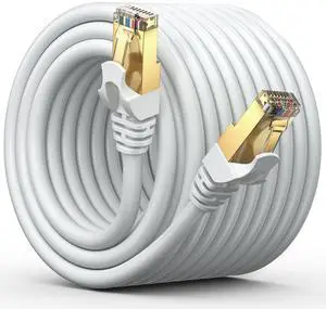 Maximm Cat7 Ethernet Cable, 75 Feet, White - RJ45 Gold-plated Connectors 600 MHz, 10 Gbps. for Fast Speed & Performance. For Computers to Network Components Maximm Cat7 Ethernet Cable, 75 Feet, White - RJ45 Gold-plated Connectors 600 MHz, 10 Gbps. for Fast Speed & Performance. For Computers to Network Components