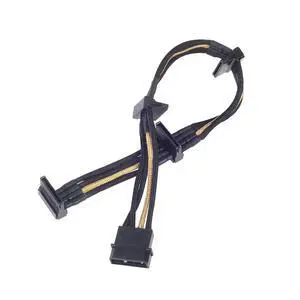 Silverstone SST-PP07-BTSBG - 30cm Molex to 4X SATA Sleeved Extention Cable, Black Gold Silverstone SST-PP07-BTSBG - 30cm Molex to 4X SATA Sleeved Extention Cable, Black Gold