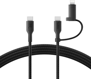 Belkin 2-in-1 Charging Cable with USB-C & Lightning Connector - Braided Fast-Charging Cable, USB-C to USB-C & Lightning Charger Cord, Multi-Charging Combo for Apple iPhone, iPad, Samsung, More - Black Belkin 2-in-1 Charging Cable with USB-C & Lightning Connector - Braided Fast-Charging Cable, USB-C to USB-C & Lightning Charger Cord, Multi-Charging Combo for Apple iPhone, iPad, Samsung, More - Black