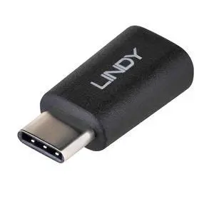 LINDY 41896 USB 2.0 Type C Male to Micro-B Female Adapter - Black LINDY 41896 USB 2.0 Type C Male to Micro-B Female Adapter - Black