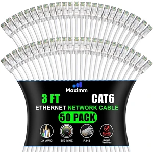 Maximm Cat 6 Ethernet Cable - 3 ft (50-Pack) - High-Speed LAN, Internet, Patch, and Network Cable - UTP, 10Gbps, 550MHz Ethernet Cord - White Maximm Cat 6 Ethernet Cable - 3 ft (50-Pack) - High-Speed LAN, Internet, Patch, and Network Cable - UTP, 10Gbps, 550MHz Ethernet Cord - White