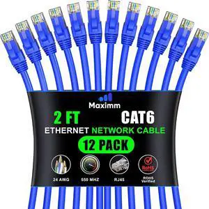 Maximm Cat 6 Ethernet Cable 2 Ft, (12-Pack) Cat6 Cable, LAN Cable, Internet Cable, Patch Cable and Network Cable - UTP (Blue) 2 Feet ethernet Cord Maximm Cat 6 Ethernet Cable 2 Ft, (12-Pack) Cat6 Cable, LAN Cable, Internet Cable, Patch Cable and Network Cable - UTP (Blue) 2 Feet ethernet Cord