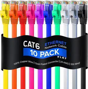 MAXIMM Cat6 FLAT 10 Feet |10 Pack | Multi| Snagless Ethernet Cable With Cable Ties MAXIMM Cat6 FLAT 10 Feet |10 Pack | Multi| Snagless Ethernet Cable With Cable Ties