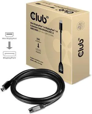 Mini DisplayPortTM to DisplayPortTM 1.4 Extension Cable 8K60Hz DSC1.2 HBR3 HDR M/B. 1 Metre 32AWG Mini DisplayPortTM to DisplayPortTM 1.4 Extension Cable 8K60Hz DSC1.2 HBR3 HDR M/B. 1 Metre 32AWG