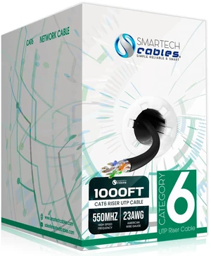 Smartech Cables | Cat 6 Ethernet Cable 1000ft | Channel Test Pass 23AWG UTP 4-Pairs Bulk Riser CMR | CAT6 1000ft 10Gbps 550MHz High-Performance Cable for Home,Office &Gaming |Tangle-Free | Black Smartech Cables | Cat 6 Ethernet Cable 1000ft | Channel Test Pass 23AWG UTP 4-Pairs Bulk Riser CMR | CAT6 1000ft 10Gbps 550MHz High-Performance Cable for Home,Office &Gaming |Tangle-Free | Black