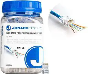 Jonard Tools 100 Pack RJ45 Passthrough Connectors for CAT5/CAT5e Ethernet Cable Jonard Tools 100 Pack RJ45 Passthrough Connectors for CAT5/CAT5e Ethernet Cable