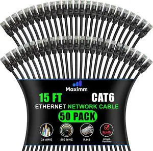 Maximm Cat 6 Ethernet Cable - 15 ft (50-Pack) - High-Speed LAN, Internet, Patch, and Network Cable - UTP, 10Gbps, 550MHz Ethernet Cord - Black Maximm Cat 6 Ethernet Cable - 15 ft (50-Pack) - High-Speed LAN, Internet, Patch, and Network Cable - UTP, 10Gbps, 550MHz Ethernet Cord - Black