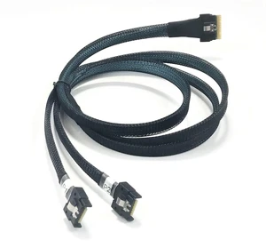 SlimSAS 8i to 2 X MCIO x4 38P Cable - 1 Meter High-Speed Data Transfer Cable for SlimSAS 8i to Dual MCIO x4 38P Connections | Reliable Connectivity for Server, Storage Systems, and Data Centers SlimSAS 8i to 2 X MCIO x4 38P Cable - 1 Meter High-Speed Data Transfer Cable for SlimSAS 8i to Dual MCIO x4 38P Connections | Reliable Connectivity for Server, Storage Systems, and Data Centers