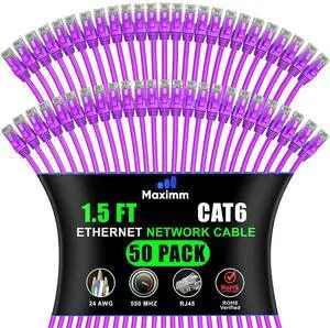 Maximm Cat 6 Ethernet Cable 1.5 Ft, (50-Pack) Cat6 Cable, LAN Cable, Internet Cable and Network Cable - UTP (Purple) Maximm Cat 6 Ethernet Cable 1.5 Ft, (50-Pack) Cat6 Cable, LAN Cable, Internet Cable and Network Cable - UTP (Purple)