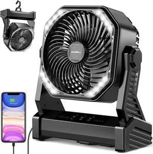 20000mAh Battery Operated Portable Fan 8 inch Rechargeable Camping Fan with LED Light with Hanging Hook for Tent Travel Car Jobsite Outdoor Fishing (Total Black) 20000mAh Battery Operated Portable Fan 8 inch Rechargeable Camping Fan with LED Light with Hanging Hook for Tent Travel Car Jobsite Outdoor Fishing (Total Black)
