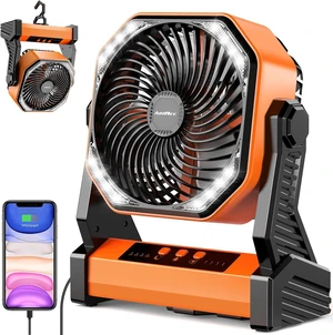 20000mAh Battery Operated Portable Fan 8 inch Rechargeable Camping Fan with LED Light with Hanging Hook for Tent Travel Car Jobsite Outdoor Fishing (Orange Black) 20000mAh Battery Operated Portable Fan 8 inch Rechargeable Camping Fan with LED Light with Hanging Hook for Tent Travel Car Jobsite Outdoor Fishing (Orange Black)
