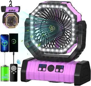 ADUST Camping Fan Battery Operated Powered Tent Fan with LED Lantern Light 20000mAh Rechargeable Portable Fan, Oscillating Fan with 360° Rotation Hanging Hook, Cordless USB Desk Fan(Pink) ADUST Camping Fan Battery Operated Powered Tent Fan with LED Lantern Light 20000mAh Rechargeable Portable Fan, Oscillating Fan with 360° Rotation Hanging Hook, Cordless USB Desk Fan(Pink)
