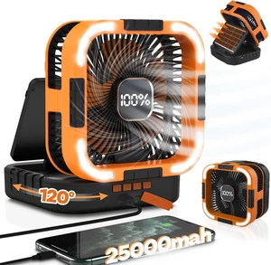 25000mah Camping Solar Fan, 120° Oscillation Rechargeable Solar Powered Fan with LED Light, 6 Adjustable Speeds Battery Powered Portable Fans, USB-C Fans for Travel Tent Camping Accessories 25000mah Camping Solar Fan, 120° Oscillation Rechargeable Solar Powered Fan with LED Light, 6 Adjustable Speeds Battery Powered Portable Fans, USB-C Fans for Travel Tent Camping Accessories
