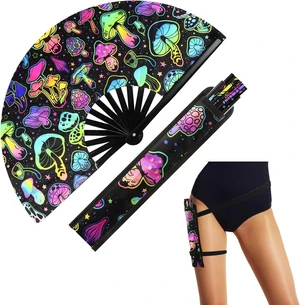 FairySandy Large Rave Fan UV Glow Hand Fan with Thigh Holster for Women Carnival Disco Party Supplies for Carnival Edm Music Festival Club Accessories Performance(Reflective Mushroom,Bright Color) FairySandy Large Rave Fan UV Glow Hand Fan with Thigh Holster for Women Carnival Disco Party Supplies for Carnival Edm Music Festival Club Accessories Performance(Reflective Mushroom,Bright Color)