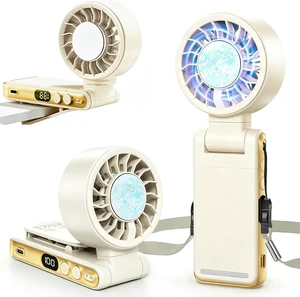 Portable Handheld Fan, New Foldable Mini USB Fan with Clip, High Speed Cooling Fan with Digital Display, Rechargeable Small Fan for Outdoor Travel Office Home (Khaki) Portable Handheld Fan, New Foldable Mini USB Fan with Clip, High Speed Cooling Fan with Digital Display, Rechargeable Small Fan for Outdoor Travel Office Home (Khaki)