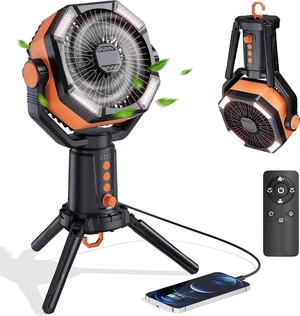 MORIKO Table Fans Tripod, 16000mAh Rechargeable Battery Operated Portable Tent Fan with LED Lantern, Remote Control, Hook, 270° Pivot, Stepless Speed-Ideal for Camping, Picnic, Barbecue, Jobsite MORIKO Table Fans Tripod, 16000mAh Rechargeable Battery Operated Portable Tent Fan with LED Lantern, Remote Control, Hook, 270° Pivot, Stepless Speed-Ideal for Camping, Picnic, Barbecue, Jobsite