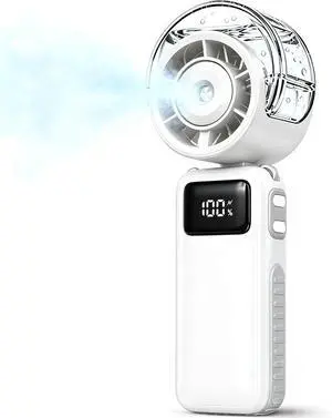 Portable Handheld Misting Fan Foldable, 6000mAh USB Rechargeable Personal Turbo Cooling Fan,5 Speed Mini Water Spray Fan,3 in 1 Hand/Desk/Neck Mist Fans for Home Outdoor Travel Beach Camping (White) Portable Handheld Misting Fan Foldable, 6000mAh USB Rechargeable Personal Turbo Cooling Fan,5 Speed Mini Water Spray Fan,3 in 1 Hand/Desk/Neck Mist Fans for Home Outdoor Travel Beach Camping (White)