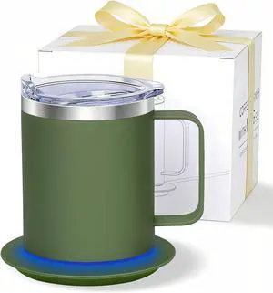Coffee Cup Warmer & Mug Set, USB Powered Heated Coffee Mug with Lid & Handle, Temperature Control Electric Coffee Cup(Army Green-12oz) Coffee Cup Warmer & Mug Set, USB Powered Heated Coffee Mug with Lid & Handle, Temperature Control Electric Coffee Cup(Army Green-12oz)