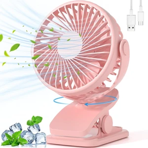 Portable Clip on Fan, 360° Rotate Battery Operated Stroller Fan, 3 Speed Quiet Mini Personal Desk Fan, USB Rechargeable Clooing Fan for Outdoor Camping Golf Cart Stroller Home Office Pink Portable Clip on Fan, 360° Rotate Battery Operated Stroller Fan, 3 Speed Quiet Mini Personal Desk Fan, USB Rechargeable Clooing Fan for Outdoor Camping Golf Cart Stroller Home Office Pink