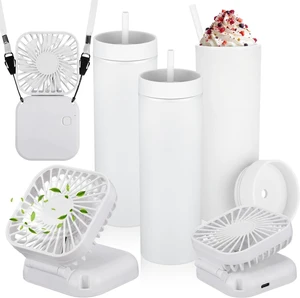 Reallnaive 6 Pcs Skinny Tumbler Bulk and Mini Portable Fans Set for Summer, 16 oz Plastic Cups with Lids Straws and Small USB Rechargeable Handheld Fan for Cooling Gift (White) Reallnaive 6 Pcs Skinny Tumbler Bulk and Mini Portable Fans Set for Summer, 16 oz Plastic Cups with Lids Straws and Small USB Rechargeable Handheld Fan for Cooling Gift (White)