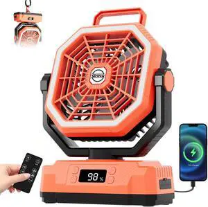 Sireck 40000mAh Camping Fan, 10-Inch Battery Powered Portable Personal Fan with Remote,LED Lantern, 5 Speeds,Timer, Digital Display Cordless USB Desk Fan for Tent(Orange-10inch) Sireck 40000mAh Camping Fan, 10-Inch Battery Powered Portable Personal Fan with Remote,LED Lantern, 5 Speeds,Timer, Digital Display Cordless USB Desk Fan for Tent(Orange-10inch)