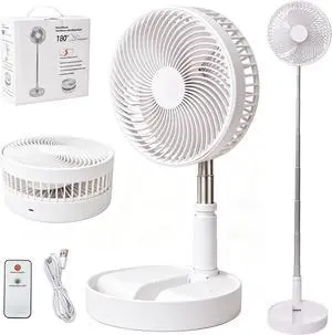 Portable Desk Fan,Foldable Fan Pedestal Stand Floor Fan Adjustable Height from 14.2 inch to 39inch, 4 Speeds & Time Settings,7200mAh Rechargeable Battery Telescopic Oscillate USB Charging (WHITE) Portable Desk Fan,Foldable Fan Pedestal Stand Floor Fan Adjustable Height from 14.2 inch to 39inch, 4 Speeds & Time Settings,7200mAh Rechargeable Battery Telescopic Oscillate USB Charging (WHITE)