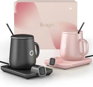 2Pcs Heated Coffee Mug Warmer & Mug Set - Heated Mug Warmer Plates with Auto Shut Off, 1°F Precise Electric Coffee Warmer Plates for Desk, Valentine's Day Gift for Couple, Dark Grey and Pink 2Pcs Heated Coffee Mug Warmer & Mug Set - Heated Mug Warmer Plates with Auto Shut Off, 1°F Precise Electric Coffee Warmer Plates for Desk, Valentine's Day Gift for Couple, Dark Grey and Pink
