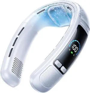 Neck Air Conditioner, Portable Neck Fan with Large Cooling Area, 22H Max Cooling, 100 Speeds, 6000mAh Battery, Digital Display, Wearable Fan for Outdoor Work, Office & Travel White Neck Air Conditioner, Portable Neck Fan with Large Cooling Area, 22H Max Cooling, 100 Speeds, 6000mAh Battery, Digital Display, Wearable Fan for Outdoor Work, Office & Travel White