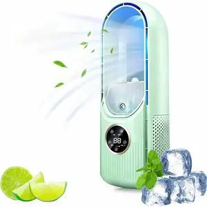 6-Speed Bladeless Electric Fan with Light, Built-In 7-Color Cycle Light, Portable Desktop Cooling Fan with 100ml Water Tank, Timer, Small Quiet Personal Cooler for Personal Bedroom Home Office (Green) 6-Speed Bladeless Electric Fan with Light, Built-In 7-Color Cycle Light, Portable Desktop Cooling Fan with 100ml Water Tank, Timer, Small Quiet Personal Cooler for Personal Bedroom Home Office (Green)