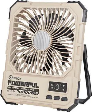 QUMOX Y6 Rechargeable Camping Fan with LED Light, 20000mAh Battery, Remote Control, 4 Speed Levels, 4 Light Modes, 2/4/6H Timer, Foldable Stand with Hanging Hook, Type-C Input (Khaki) QUMOX Y6 Rechargeable Camping Fan with LED Light, 20000mAh Battery, Remote Control, 4 Speed Levels, 4 Light Modes, 2/4/6H Timer, Foldable Stand with Hanging Hook, Type-C Input (Khaki)