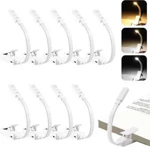 VZZNN 10 Pcs Clip On Reading Light, Rechargeable Book Light with 5 LED 3 Color Temperatures & Stepless Dimming, Portable Bed Lamp (White) VZZNN 10 Pcs Clip On Reading Light, Rechargeable Book Light with 5 LED 3 Color Temperatures & Stepless Dimming, Portable Bed Lamp (White)