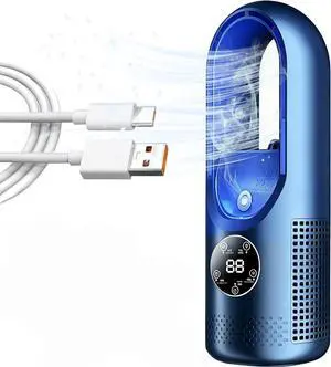 6-Speed Bladeless Electric Fan with Light, Built-In 7-Color Cycle Light, Portable Desktop Cooling Fan with 100ml Water Tank, Timer, Small Quiet Personal Cooler for Personal Bedroom Home Office (Blue) 6-Speed Bladeless Electric Fan with Light, Built-In 7-Color Cycle Light, Portable Desktop Cooling Fan with 100ml Water Tank, Timer, Small Quiet Personal Cooler for Personal Bedroom Home Office (Blue)