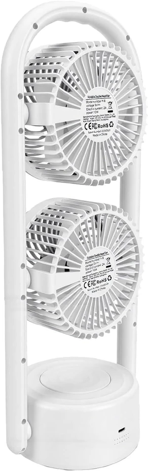 Dual Head Desk Fan, Portable Rechargeable Table Fan with 5 Speed Adjustable, 2400mAh Battery, LED Light, 360 Degree Rotation, for Bedroom Office Desk Nightstand Wall Mount Dual Head Desk Fan, Portable Rechargeable Table Fan with 5 Speed Adjustable, 2400mAh Battery, LED Light, 360 Degree Rotation, for Bedroom Office Desk Nightstand Wall Mount