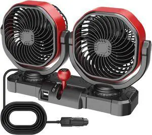 Twin Head Car Fan 12V/24V Vibrating Vehicle Cooling Fan, Auto Power Plug, USB Output, Brushless Motor, Car Cabin Dashboard Cab Automatic Cooling Car Air Circulator for Truck and Work Car Truck Bed Twin Head Car Fan 12V/24V Vibrating Vehicle Cooling Fan, Auto Power Plug, USB Output, Brushless Motor, Car Cabin Dashboard Cab Automatic Cooling Car Air Circulator for Truck and Work Car Truck Bed