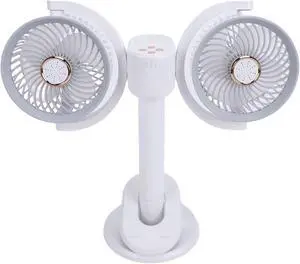 Dual Head On Fan, Rechargeable 2400mAh Battery Portable Desk Fan with LED Light, 360 Rotation 4 Speed Adjustable for Bedroom Office Camping Travel Dual Head On Fan, Rechargeable 2400mAh Battery Portable Desk Fan with LED Light, 360 Rotation 4 Speed Adjustable for Bedroom Office Camping Travel