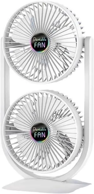 Two Head Table Fan with USB Rechargeable Battery 3 Settings Portable for Home Activity Journey Two Head Table Fan with USB Rechargeable Battery 3 Settings Portable for Home Activity Journey